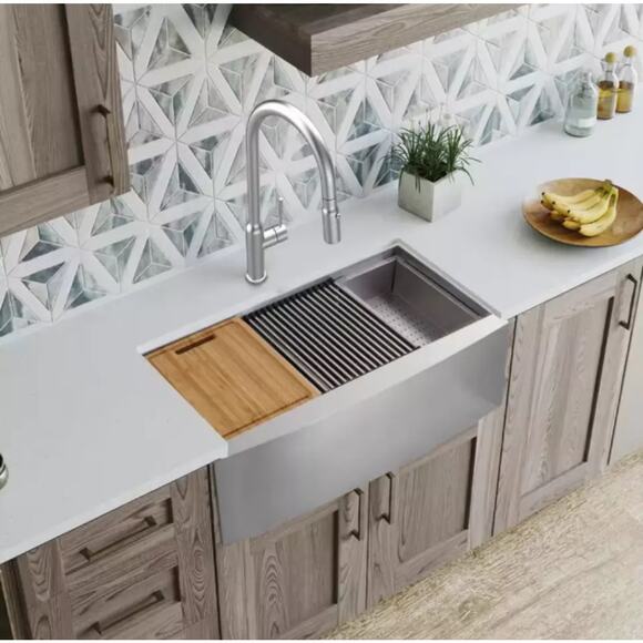 Glacier Bay 30" Apron-Front 18 Gauge Stainless Steel Kitchen Sink w/Accessories